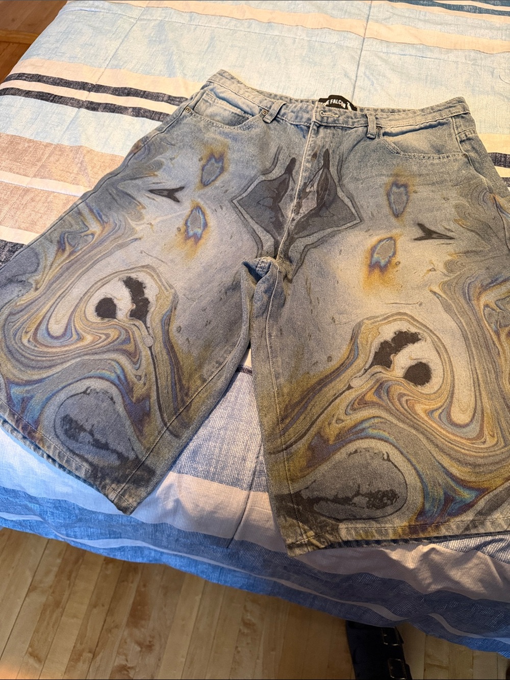 Marble-Print Men's Denim Shorts - Blue/Gray